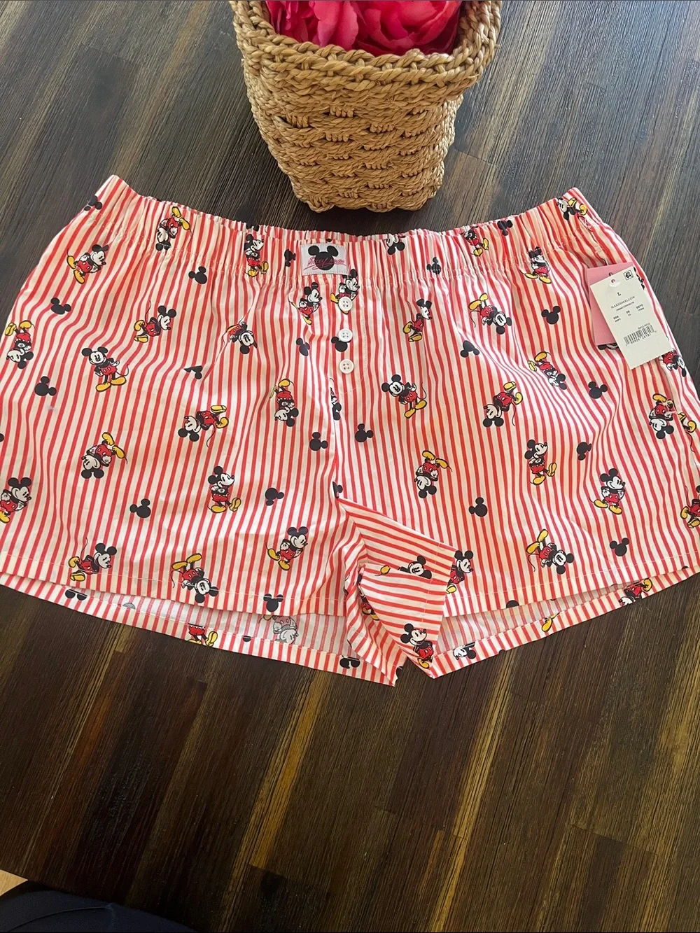 Disney Red Striped Mickey Mouse Cotton Boxer Shorts NWT - Picture 2 of 13